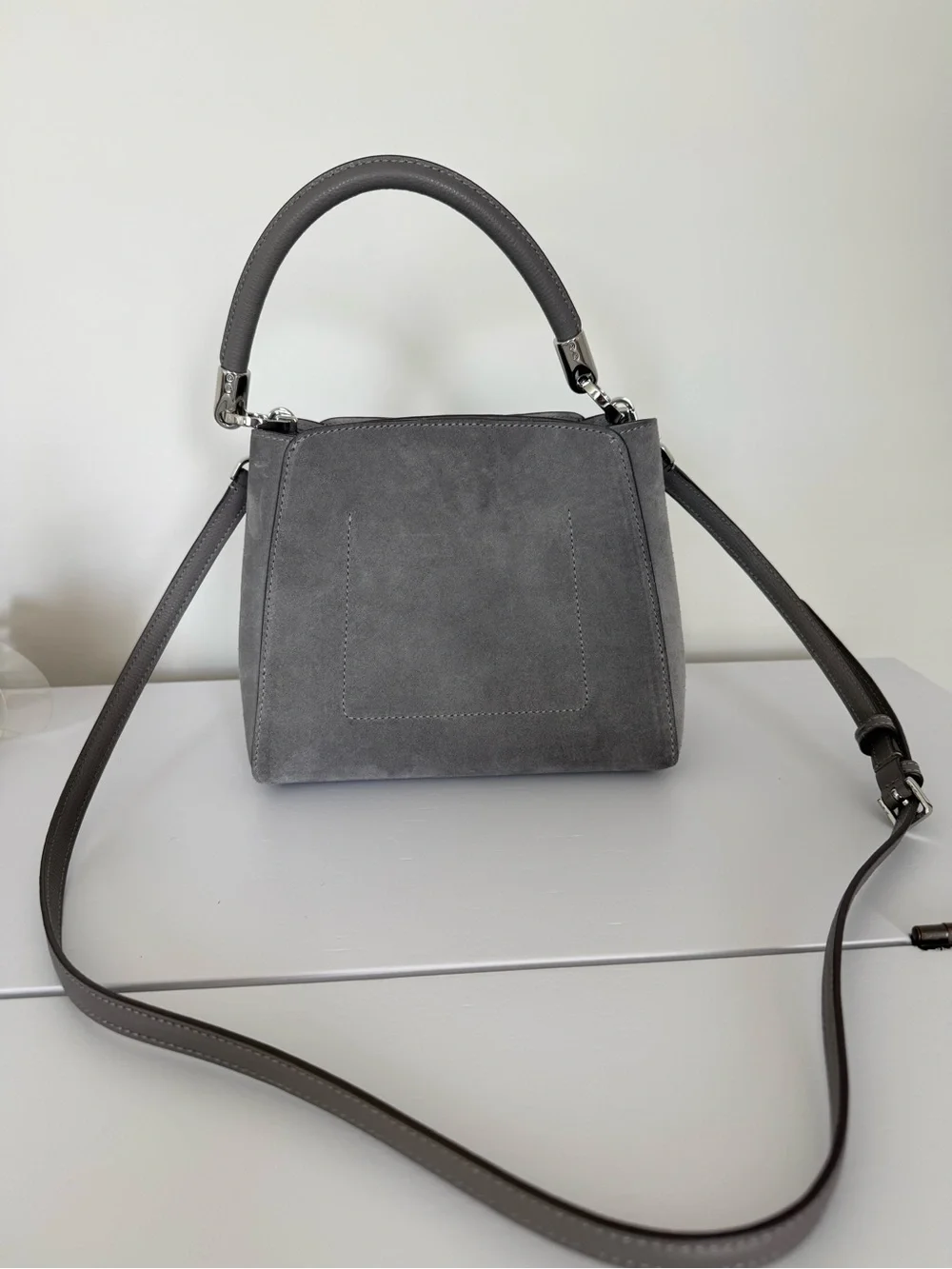 Kate Spade Gray Suede Top Handle Crossbody Satchel + Dust Bag